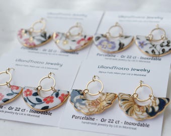 Autumn -Floral cluster porcelain dangle earrings