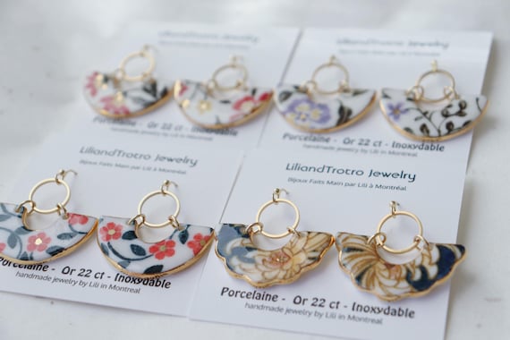 Autumn -Floral cluster porcelain dangle earrings