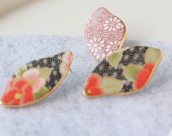 Big Japanese Minoyaki porcelain Debris inspired earrings