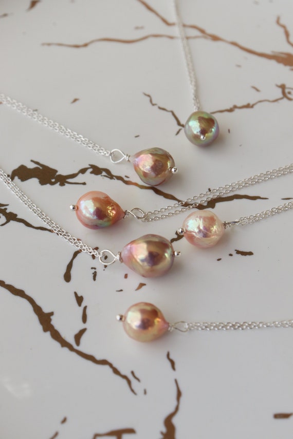 Pear shaped Metallic Kasumiga pearl silver necklaces