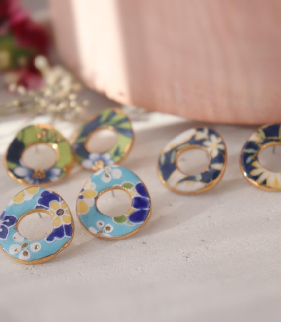 Round circle porcelain earrings