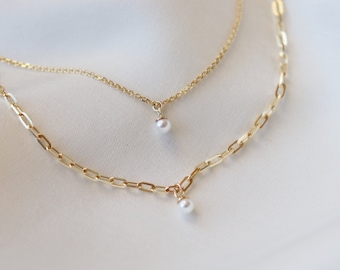 10kt/14kt solid yellow Gold minimalist natural  pearls gold necklaces