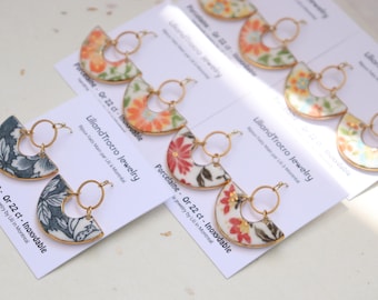 Yellow Floral cluster  porcelain dangle earrings