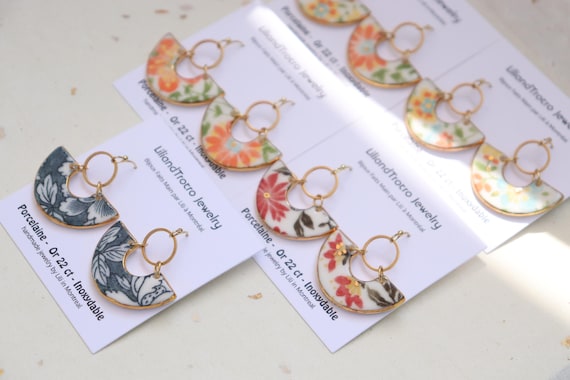 Yellow Floral cluster  porcelain dangle earrings