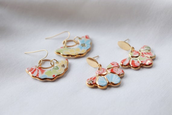 Colorful  porcelain dangle earrings