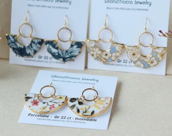 Qinghua  and peach flower porcelain dangle earrings