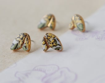 Leaf porcelain button studs