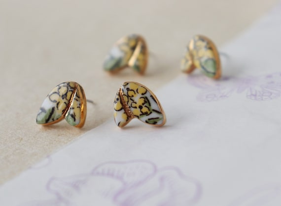 Leaf porcelain button studs