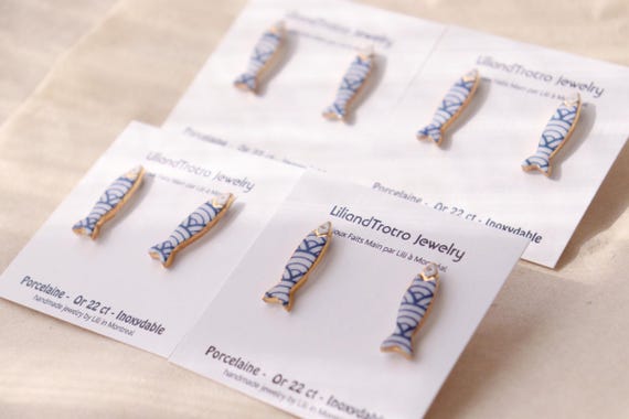 Blue porcelain Sardine studs earrings