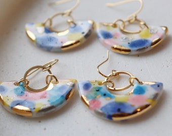 Watercolor painted porcelain dangle earrings