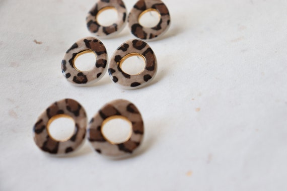 Cheetah leopard patterned porcelain Button earrings