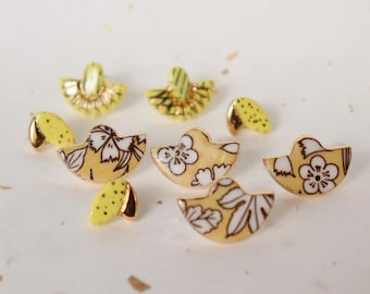 Yelllow Leaf porcelain button studs