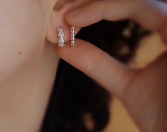 Flower beaded 3/4 silver hoop