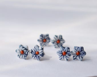 Mini blue porcelain button studs