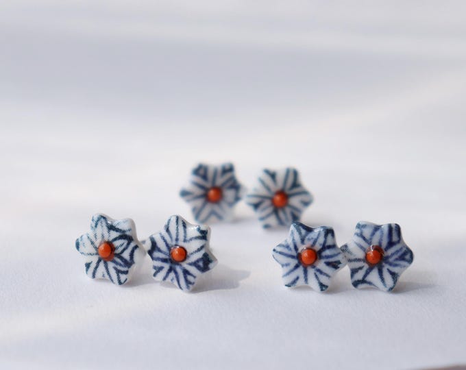 Featured listing image: Mini blue porcelain button studs