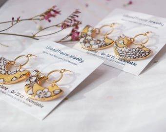 Yellow Floral cluster  porcelain dangle earrings