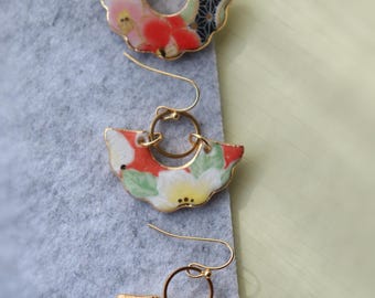 Qinghua  and peach flower porcelain dangle earrings