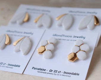 Big Leaf shaped porcelain stud earrings