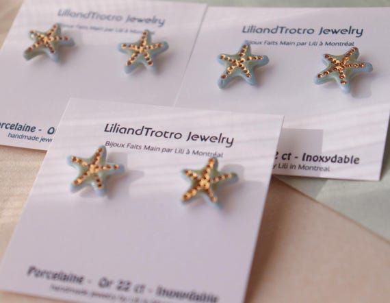 Turquoise Seastar porcelain studs