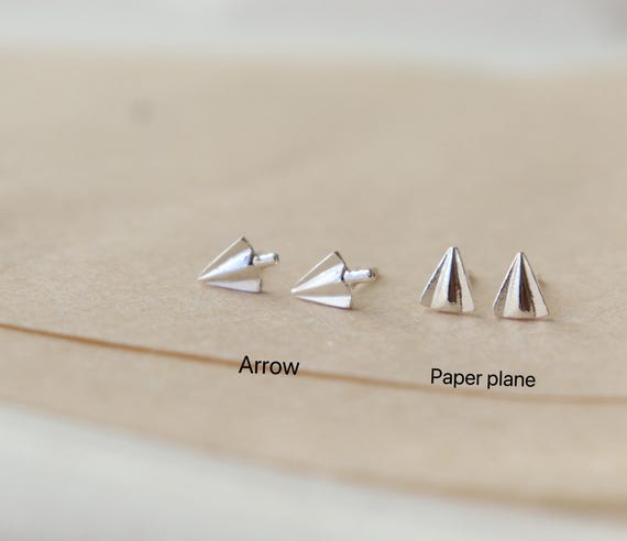 Sterling  silver mini arrowheads paper plane studs