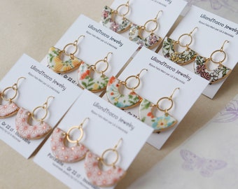 Minoyaki flower  porcelain dangle earrings