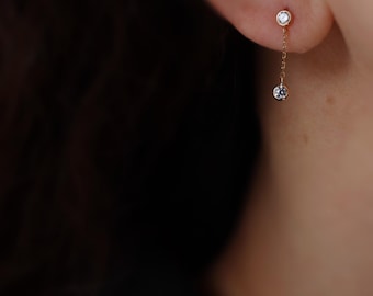 10kt Solid yellow Gold CZ chain earrings