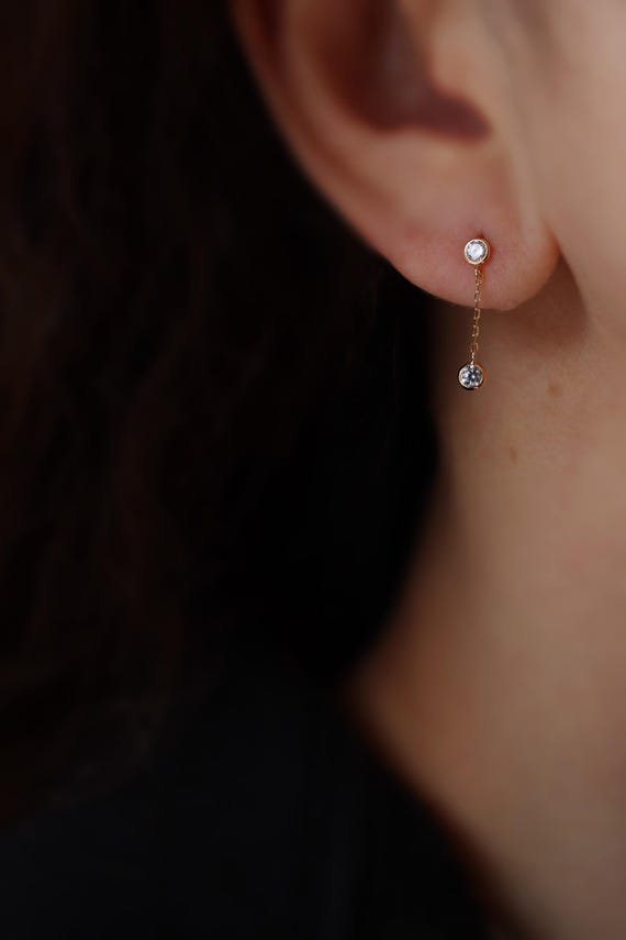 10kt Solid yellow Gold CZ chain earrings