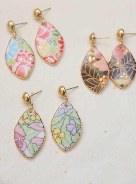 Teardrop porcelain dangle earrings
