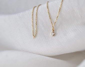 10kt /14kt Solid yellow Gold minimalist Diamond necklaces