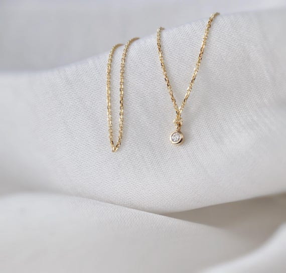 10kt /14kt Solid yellow Gold minimalist Diamond necklaces