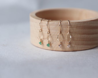 10kt Solid gold earrings with emerald or pink morganite stone dangle earrings