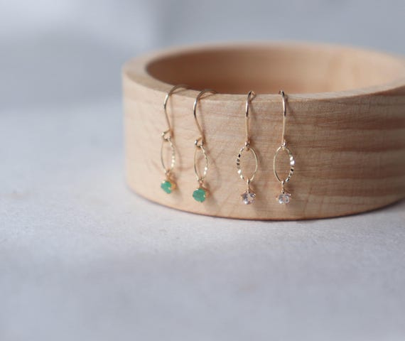 10kt Solid gold earrings with emerald or pink morganite stone dangle earrings