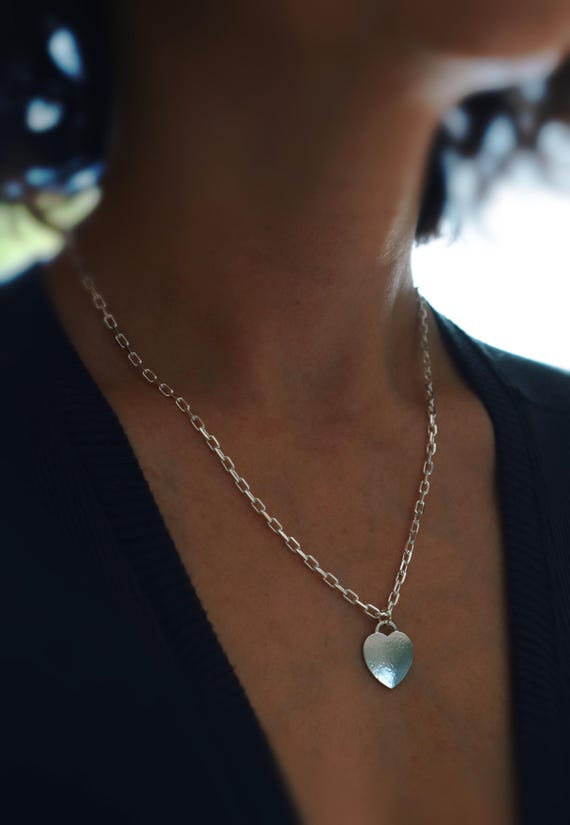 Solid sterling silver heart pendant necklace