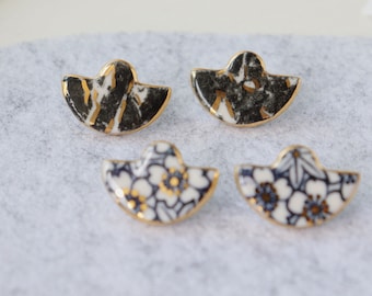 Mini Japanese Minoyaki porcelain Button earrings