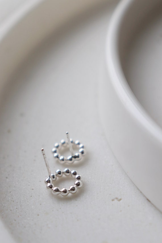 Beaded circle silver  studs