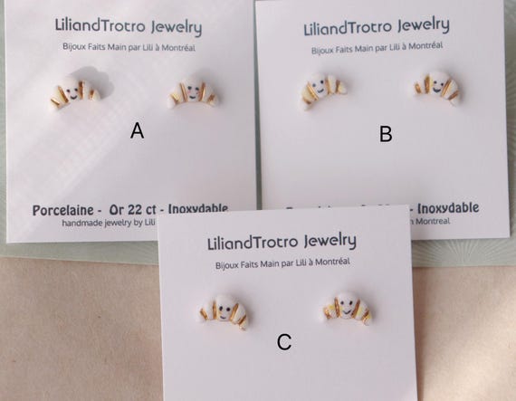 Porcelain handpainted  croissant studs