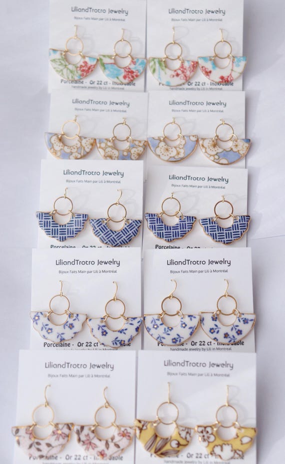 December Batch  Floral porcelain dangle earrings