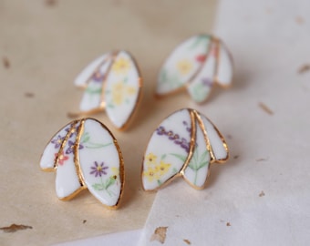 Big Leaf shaped porcelain stud earrings