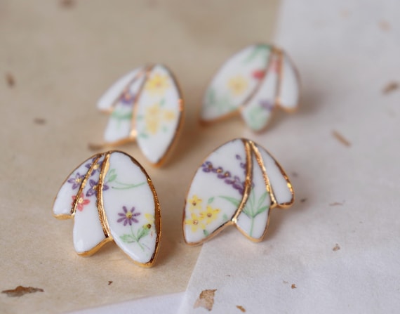 Big Leaf shaped porcelain stud earrings