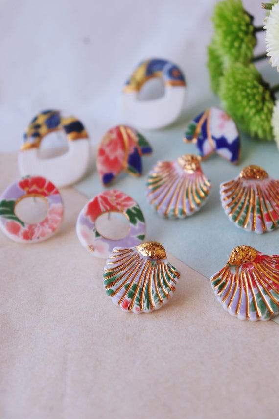 New floral pattern porcelain earrings
