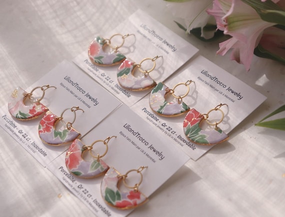 Pastel Floral porcelain dangle earrings