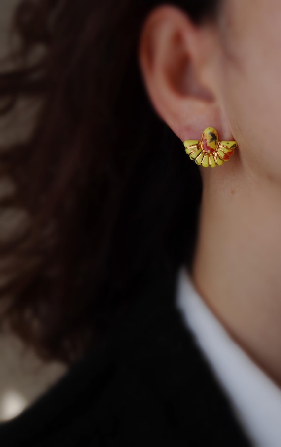 Mini yellow porcelain Button earrings