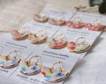 Floral cluster porcelain dangle earrings