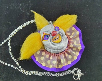 Horror Clown Necklace/Killer Clown Necklace/Clown Pendant/Weird Necklace/Horror Necklace/Jewelry Oddities/OOAK/Stainless Steel Chain.