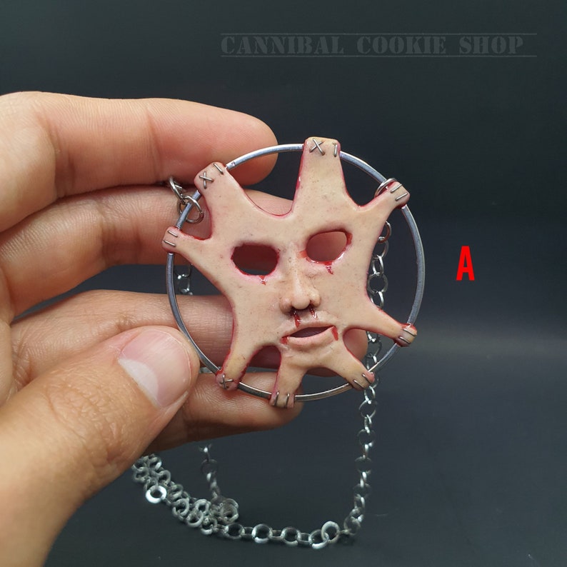 Skinned Face Necklace/Horror face Pendant/Creepy Necklace/Creepy Jewelry/Weird Jewelry/Peeled And Flayed Face Necklace. image 4