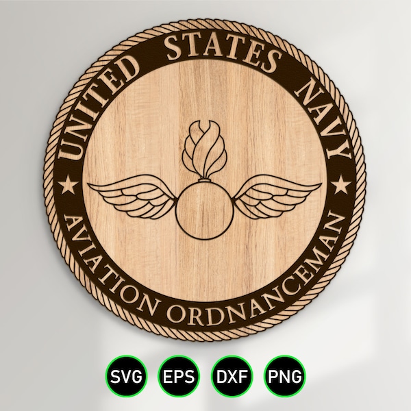 Navy Aviation Ordnanceman Rating Seal SVG, USN AO Rate Insignia vector clipart for woodworking, vinyl cutting and engraving