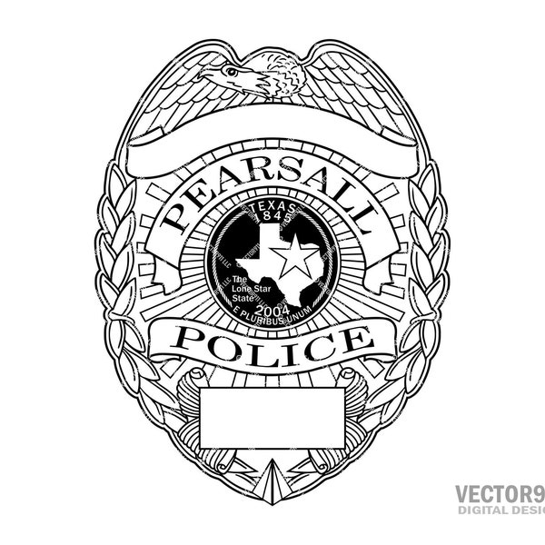 Pearsall Texas Police Officer Badge, TX Law Enforcement Logo Seal Digital Vector .ai, .svg, .png