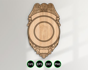 Badge with Eagle v30 SVG, Blank Police Sheriff Fire Badge Design vector clipart for woodworking, vinyl cutting and engraving