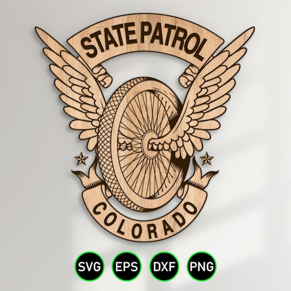 Colorado State Patrol Motor Wings SVG, CO Highway Patrol Trooper Motorcycle vector clipart for woodworking, vinyl cutting and engraving