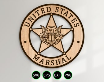 US Marshals Badge SVG, Marshals Service USMS clipart vettoriali per la lavorazione del legno, il taglio di vinile e la personalizzazione dell'incisione